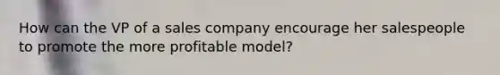 How can the VP of a sales company encourage her salespeople to promote the more profitable model?