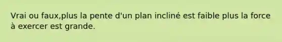 Vrai ou faux,plus la pente d'un plan incliné est faible plus la force à exercer est grande.