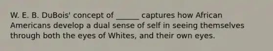 W. E. B. DuBois' concept of ______ captures how African Americans develop a dual sense of self in seeing themselves through both the eyes of Whites, and their own eyes.