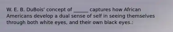 W. E. B. DuBois' concept of ______ captures how African Americans develop a dual sense of self in seeing themselves through both white eyes, and their own black eyes.: