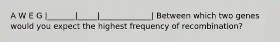 A W E G |_______|_____|_____________| Between which two genes would you expect the highest frequency of recombination?