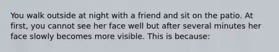 You walk outside at night with a friend and sit on the patio. At first, you cannot see her face well but after several minutes her face slowly becomes more visible. This is because: