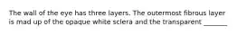 The wall of the eye has three layers. The outermost fibrous layer is mad up of the opaque white sclera and the transparent _______
