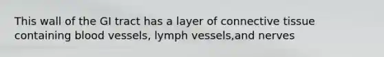 This wall of the GI tract has a layer of connective tissue containing blood vessels, lymph vessels,and nerves