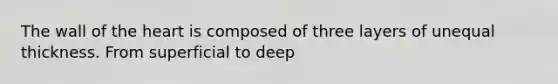 The wall of <a href='https://www.questionai.com/knowledge/kya8ocqc6o-the-heart' class='anchor-knowledge'>the heart</a> is composed of three layers of unequal thickness. From superficial to deep