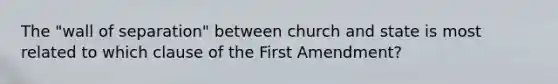 The "wall of separation" between church and state is most related to which clause of the First Amendment?