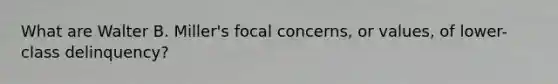 What are Walter B. Miller's focal concerns, or values, of lower-class delinquency?