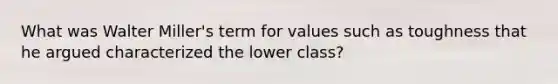 What was Walter Miller's term for values such as toughness that he argued characterized the lower class?