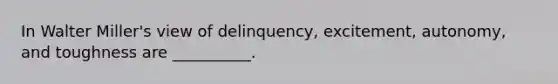 In Walter Miller's view of delinquency, excitement, autonomy, and toughness are __________.