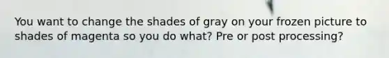 You want to change the shades of gray on your frozen picture to shades of magenta so you do what? Pre or post processing?