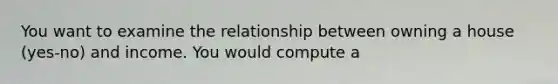 You want to examine the relationship between owning a house (yes-no) and income. You would compute a