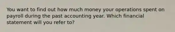 You want to find out how much money your operations spent on payroll during the past accounting year. Which financial statement will you refer to?