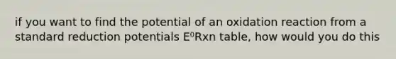 if you want to find the potential of an oxidation reaction from a standard reduction potentials E⁰Rxn table, how would you do this