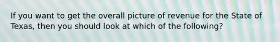 If you want to get the overall picture of revenue for the State of Texas, then you should look at which of the following?