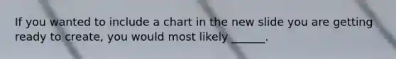 If you wanted to include a chart in the new slide you are getting ready to create, you would most likely ______.