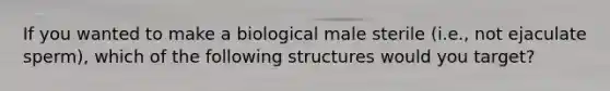 If you wanted to make a biological male sterile (i.e., not ejaculate sperm), which of the following structures would you target?