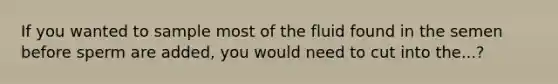 If you wanted to sample most of the fluid found in the semen before sperm are added, you would need to cut into the...?