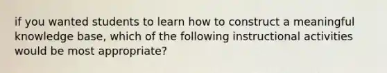 if you wanted students to learn how to construct a meaningful knowledge base, which of the following instructional activities would be most appropriate?