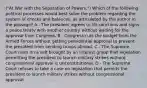 ("At War with the Separation of Powers,") Which of the following political processes would best solve the problem regarding the system of checks and balances, as articulated by the author in the passage? A - The president agrees to lift sanctions and signs a peace treaty with another country without waiting for the approval from Congress. B - Congress cuts the budget from the Armed Forces without getting presidential approval to prevent the president from sending troops abroad. C - The Supreme Court rules on a suit brought by an interest group that legislation permitting the president to launch military strikes without congressional approval is unconstitutional. D - The Supreme Court refuses to take a case on legislation that permits the president to launch military strikes without congressional approval.