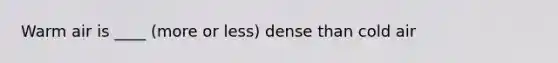 Warm air is ____ (more or less) dense than cold air