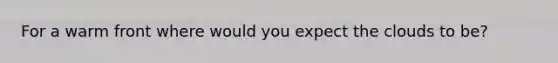 For a warm front where would you expect the clouds to be?