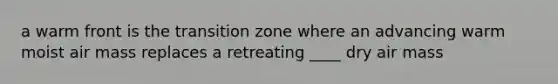 a warm front is the transition zone where an advancing warm moist air mass replaces a retreating ____ dry air mass