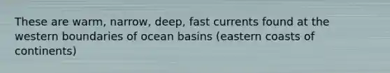 These are warm, narrow, deep, fast currents found at the western boundaries of ocean basins (eastern coasts of continents)