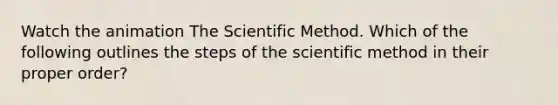 Watch the animation The Scientific Method. Which of the following outlines the steps of the scientific method in their proper order?