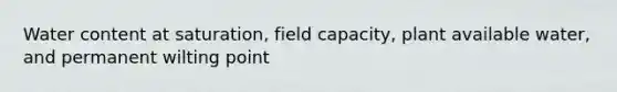 Water content at saturation, field capacity, plant available water, and permanent wilting point