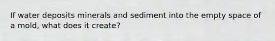 If water deposits minerals and sediment into the empty space of a mold, what does it create?