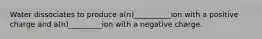 Water dissociates to produce a(n)__________ion with a positive charge and a(n)_________ion with a negative charge.