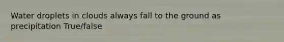 Water droplets in clouds always fall to the ground as precipitation True/false