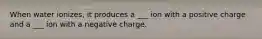 When water ionizes, it produces a ___ ion with a positive charge and a ___ ion with a negative charge.