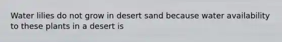 Water lilies do not grow in desert sand because water availability to these plants in a desert is