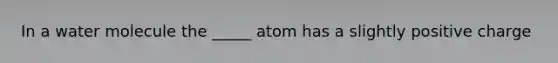 In a water molecule the _____ atom has a slightly positive charge