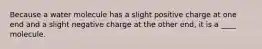 Because a water molecule has a slight positive charge at one end and a slight negative charge at the other end, it is a ____ molecule.