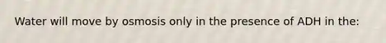 Water will move by osmosis only in the presence of ADH in the: