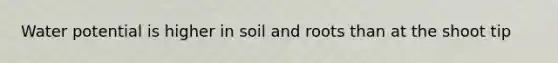 Water potential is higher in soil and roots than at the shoot tip