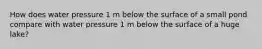 How does water pressure 1 m below the surface of a small pond compare with water pressure 1 m below the surface of a huge lake?