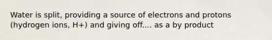 Water is split, providing a source of electrons and protons (hydrogen ions, H+) and giving off.... as a by product