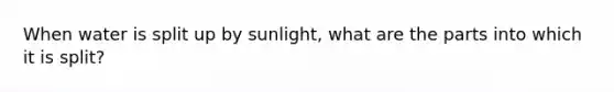 When water is split up by sunlight, what are the parts into which it is split?