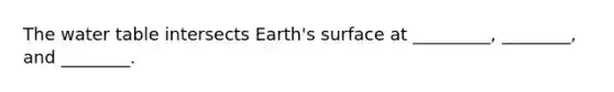 The water table intersects Earth's surface at _________, ________, and ________.