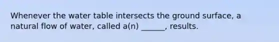 Whenever <a href='https://www.questionai.com/knowledge/kra6qgcwqy-the-water-table' class='anchor-knowledge'>the water table</a> intersects the ground surface, a natural flow of water, called a(n) ______, results.