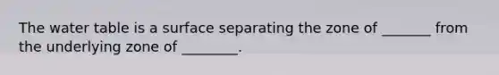 <a href='https://www.questionai.com/knowledge/kra6qgcwqy-the-water-table' class='anchor-knowledge'>the water table</a> is a surface separating the zone of _______ from the underlying zone of ________.