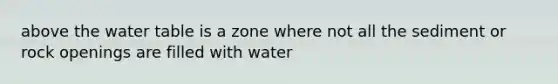 above the water table is a zone where not all the sediment or rock openings are filled with water