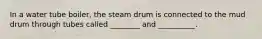 In a water tube boiler, the steam drum is connected to the mud drum through tubes called ________ and __________.