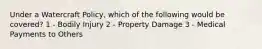 Under a Watercraft Policy, which of the following would be covered? 1 - Bodily Injury 2 - Property Damage 3 - Medical Payments to Others