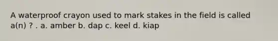 A waterproof crayon used to mark stakes in the field is called a(n) ? . a. amber b. dap c. keel d. kiap