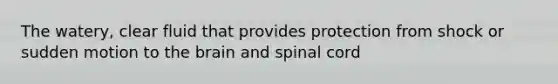 The watery, clear fluid that provides protection from shock or sudden motion to the brain and spinal cord