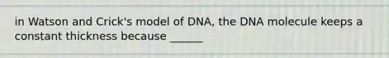 in Watson and Crick's model of DNA, the DNA molecule keeps a constant thickness because ______